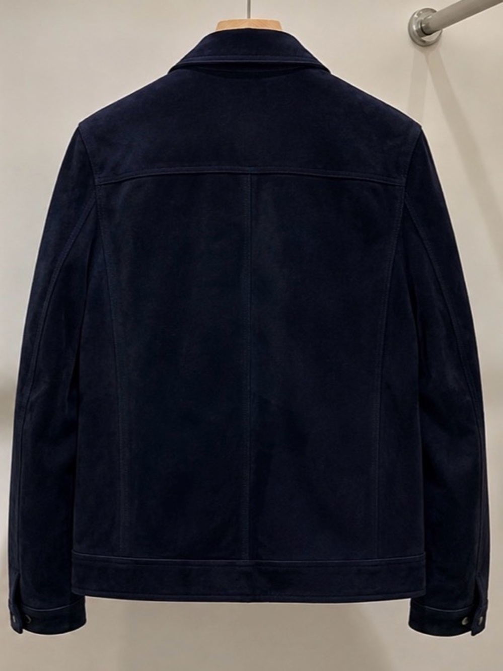 Men's Navy Suede Zip Front Jacket - Picture 2 of 2